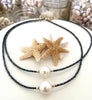 White Pearl With Hematite Or Blue Spinel Necklace