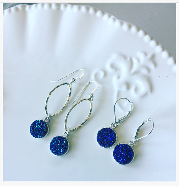 Sterling silver blue Druzy earrings