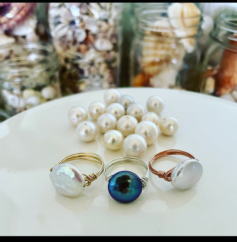 Wire wrapped Coin Pearl Rings (Silver) – Little Beach Shack